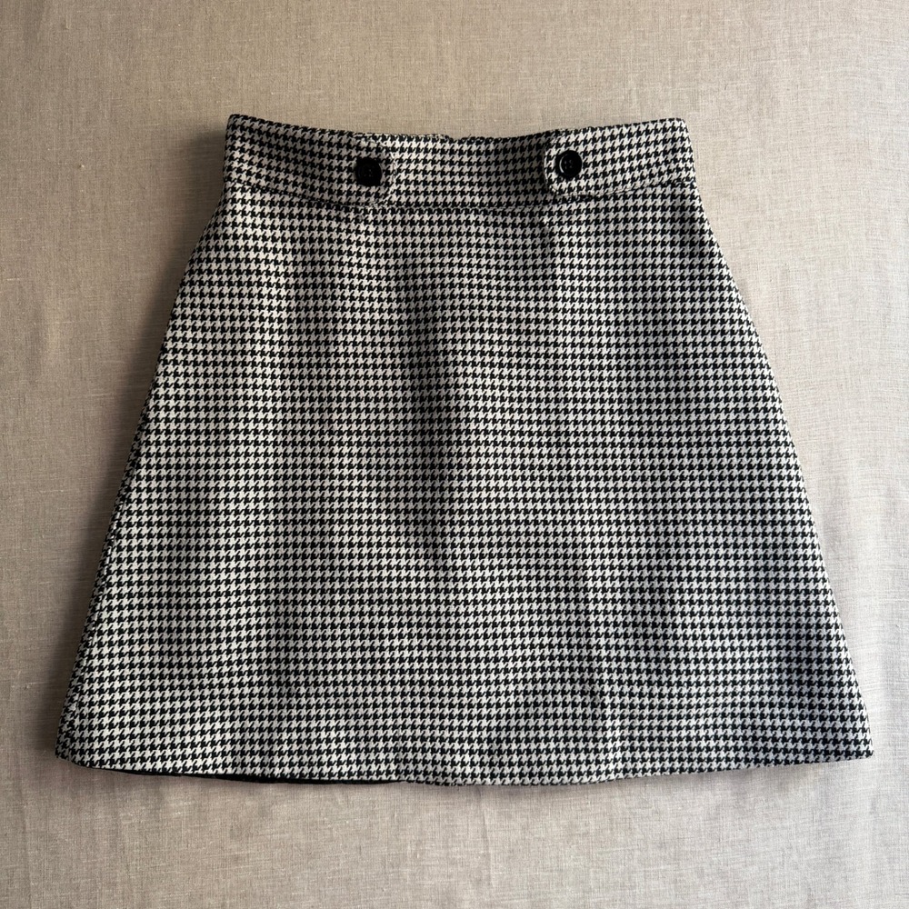 Barneys New York Houndstooth Mini Skirt Black White Wool Blend Dark Academia S